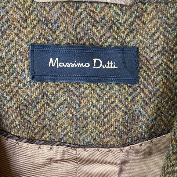 Massimo Dutti Olive Green Brown Tweed Wool Blazer Size 4 - Picture 3 of 14